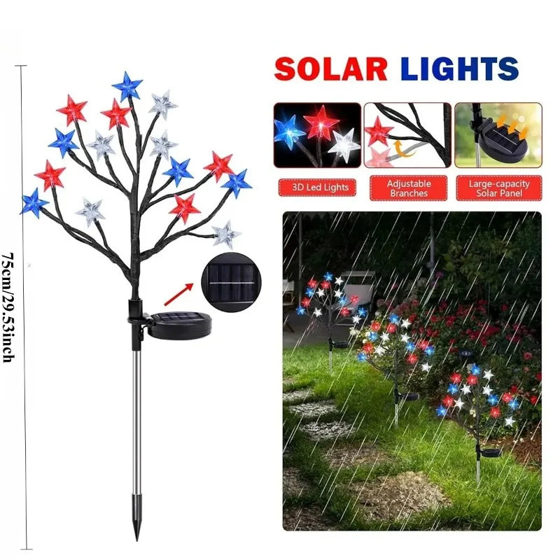 Red White Blue Star Solar String Lights Outdoor Waterproof