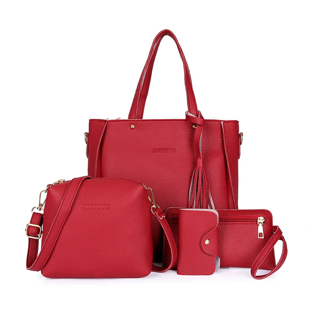 4pcs/set Women Elegant Tote Bags Heavy Duty Multiple Colors Available Bag for Eyeglasses Phones Cosmetics Peaceful Pleasures Health and Wellness Red