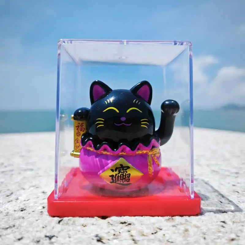 Solar Waving Lucky Cat Ornament | Mini 2" Desk Fortune Décor