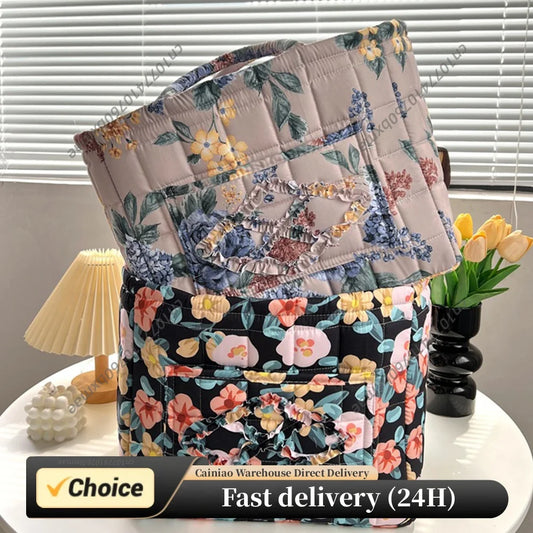 Women Floral Quilted Fabric Baskets Large Capacity Boho Gift Hamper with Handles for Clothes Home Dorms Bedrooms Bathrooms Peaceful Pleasures Health and Wellness
