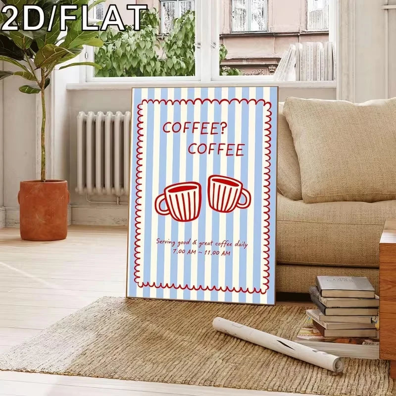 Modern Blue Coffee Canvas Wall Art Print | Home & Café Decor
