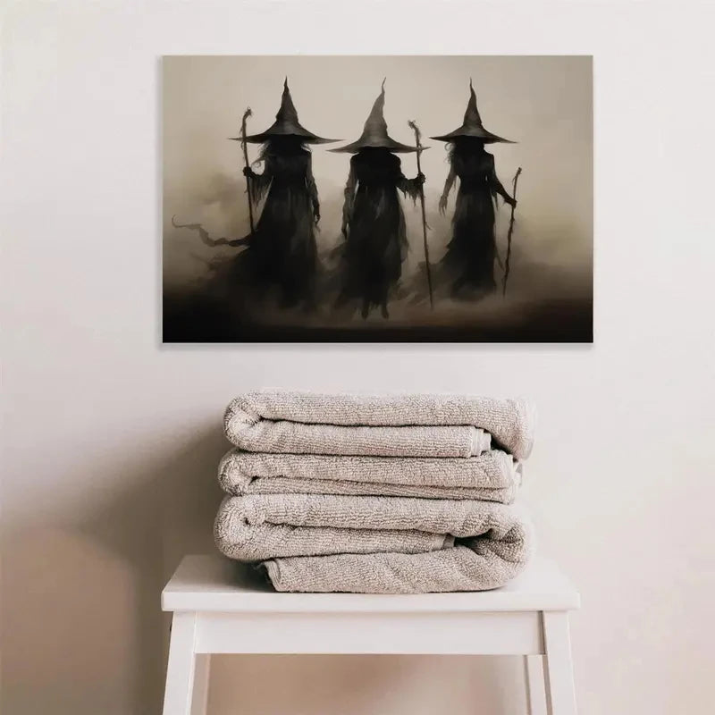 Abstract Retro Witch Halloween Canvas Wall Art Print Canvas Wall Art Peaceful Pleasures Health and Wellness