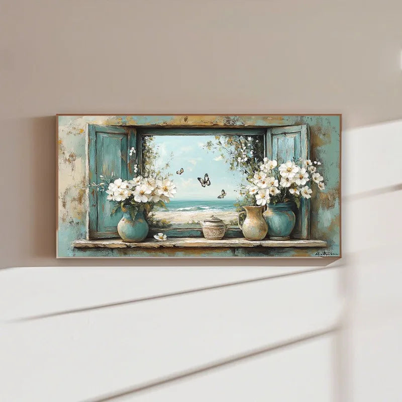 Serene Beach Canvas Wall Art – Flowers & Butterflies Print Canvas Wall Art Print Peaceful Pleasures Health and Wellness