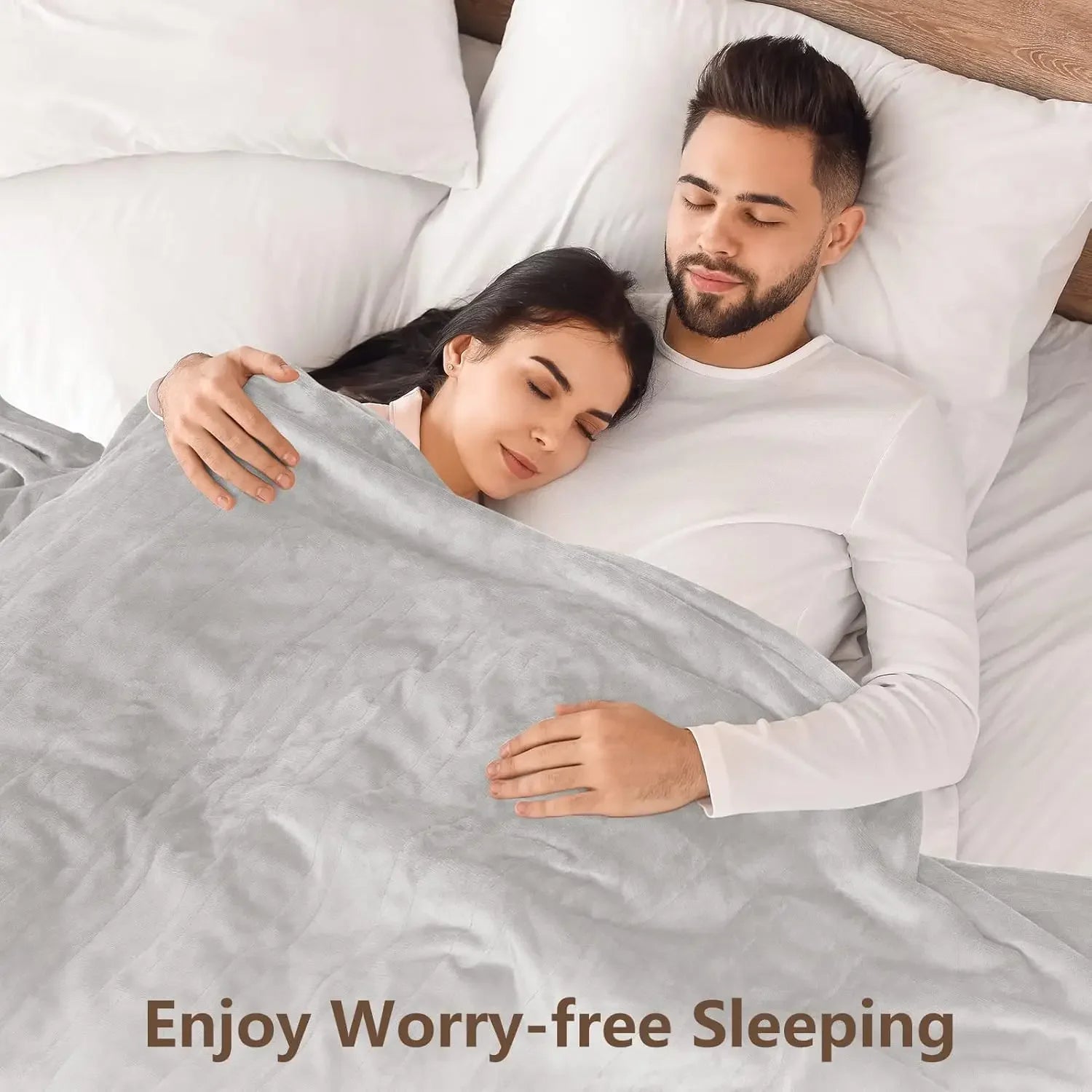 Queen Size Electric Heated Blanket with 6 Heat Levels, Auto Shut-Off, Ultra Soft Flannel, Machine Washable in Warm Gray Peaceful Pleasures Health and Wellness