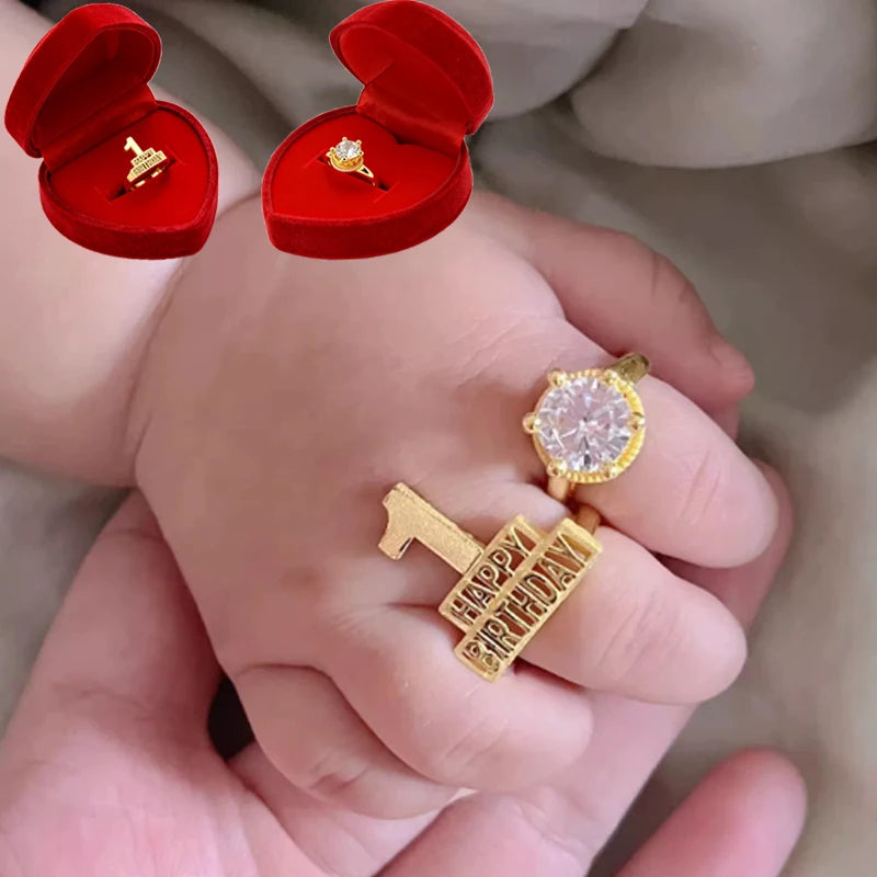 Baby Newborn Photography Prop1st Birthday Baby Zircon Ring Happy Birthday Rings -Toddler Infant 1st Anniversary Gift,ニューボーンフォト Peaceful Pleasures Health and Wellness Zircon and happy One Size
