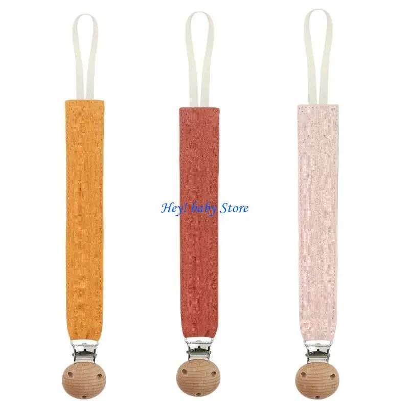 3-Pack Cotton & Wood Pacifier Clips | Baby Soother Holder Set