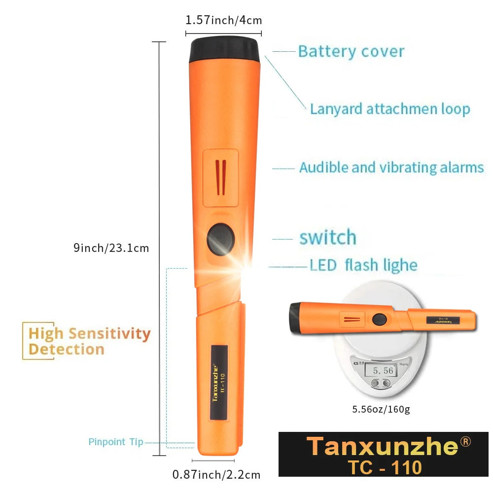 TC-110 Handheld Metal Detector Positioning Rod With Anti-scratch Protection Cover Metal Pinpointing IP68 Waterproof Peaceful Pleasures Health and Wellness
