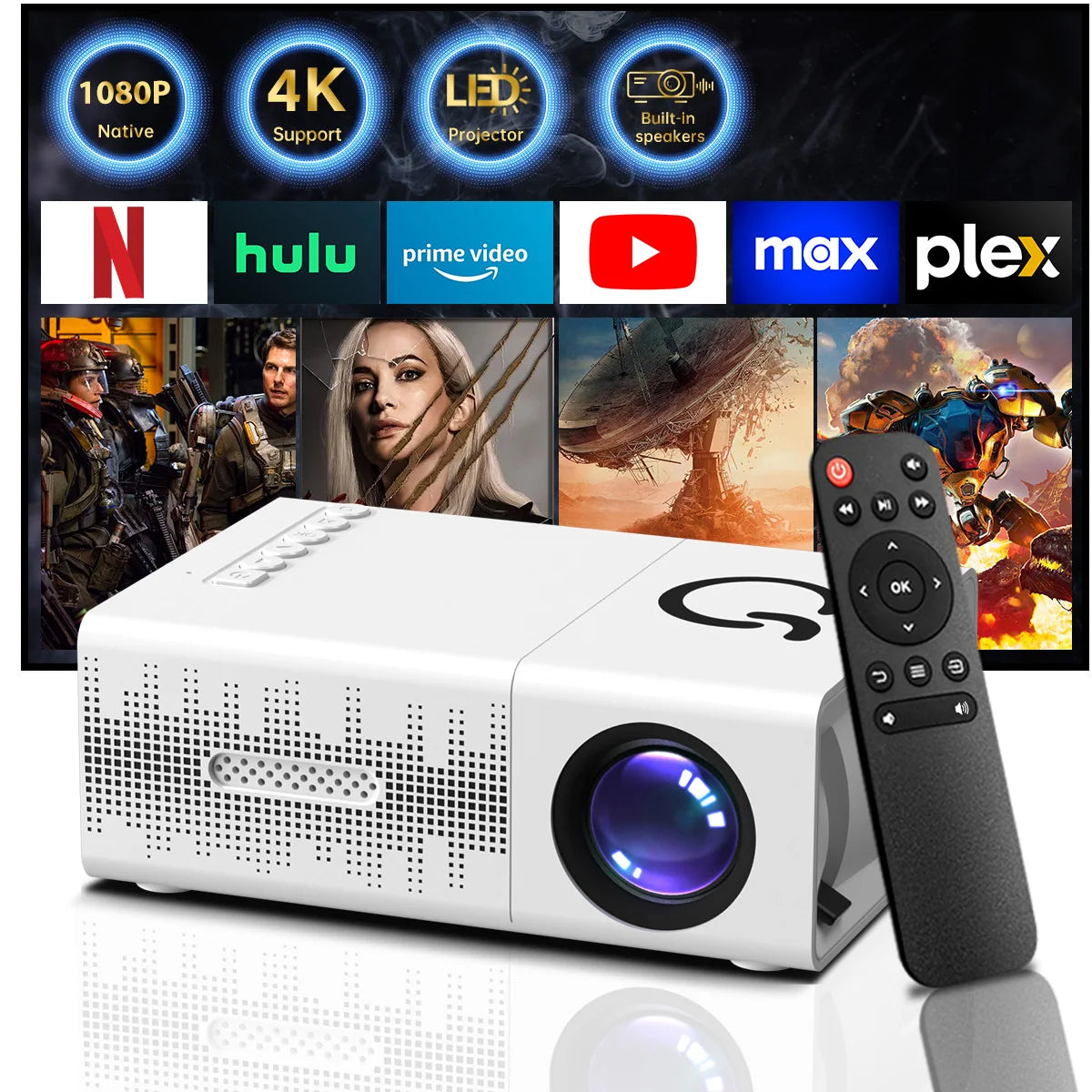MINI Projector Portable 3D LED Video Projectors Home Cinema Theater Game Laser Beamer Smart TV BOX 1080P Via HD Port Peaceful Pleasures Health and Wellness