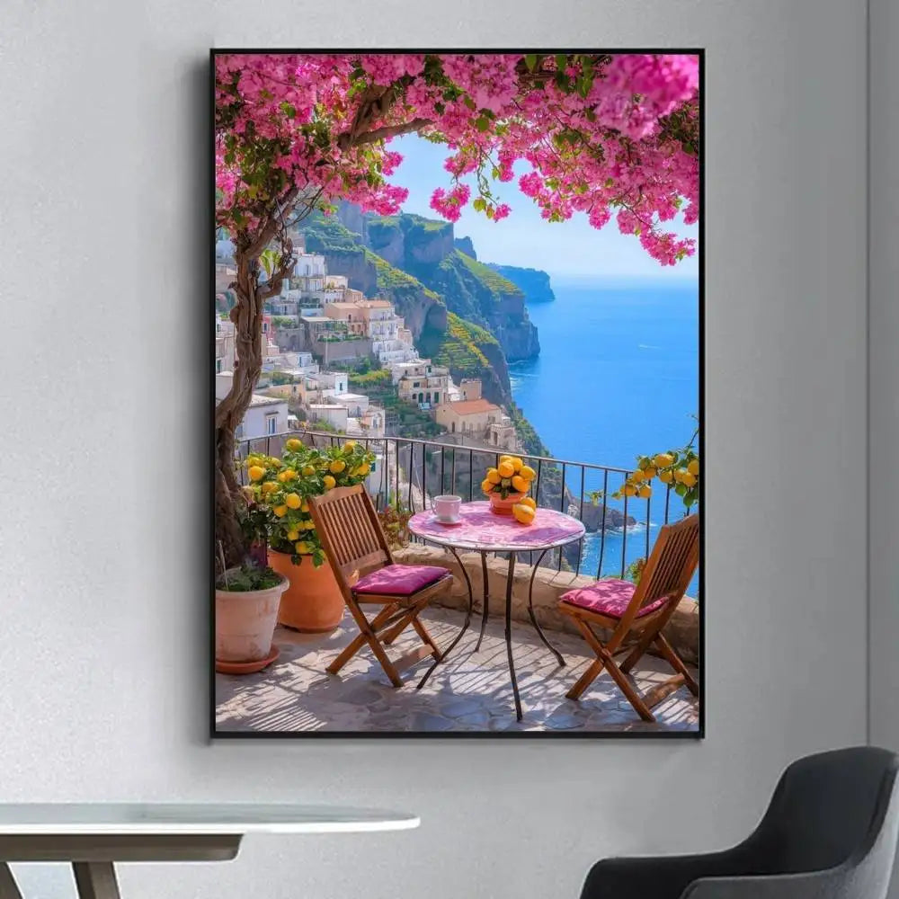 Lemon Abstract Landscape Retro Frameless Canvas Wall Art Print
