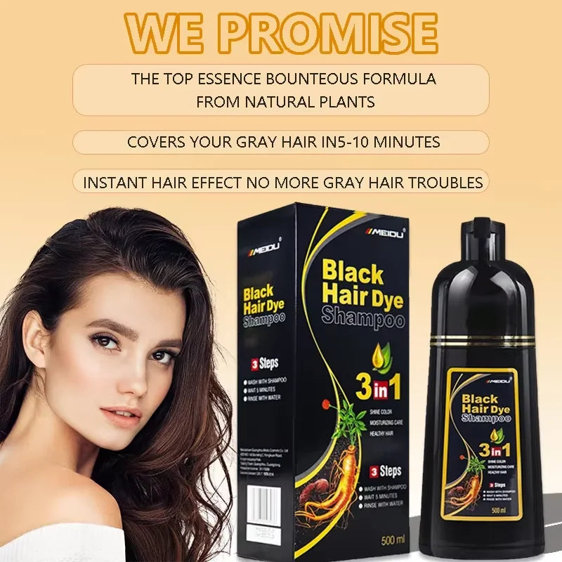 Meidu 3-in-1 Herbal Hair Dye Shampoo 500ml – Men & Women