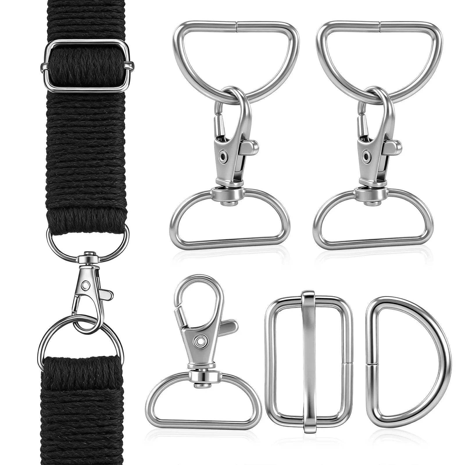24Pcs Metal Snap Trigger Buckle Adjustable D Ring Spring Hook Swivel Clasp Keychain Clips Bag Purse Hardware Strap Buckle Set Peaceful Pleasures Health and Wellness Default Title