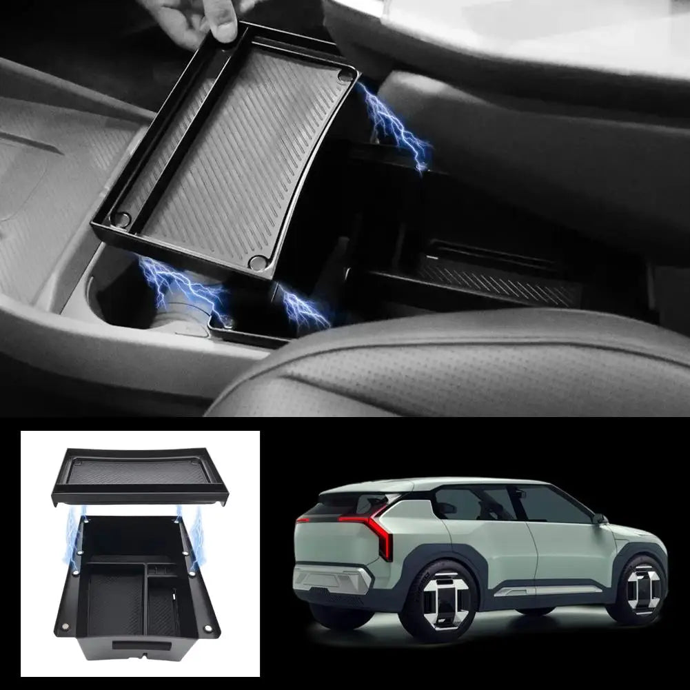 Double Layer Car Console Armrest Under Storage Box Organizer Tray For Kia Ev3 Car Central Card Coin Stowing Tidying Peaceful Pleasures Health and Wellness
