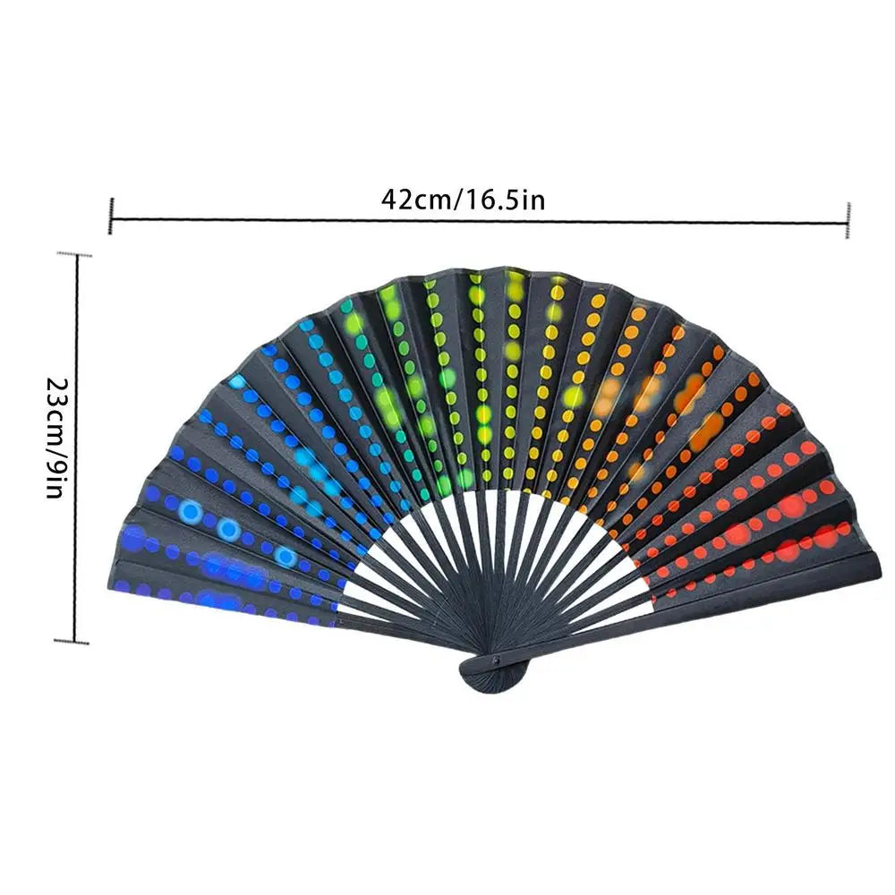 23cm Large Folding Hand Rave Fan Chinease/Japanese Gradient Colorful Reflective Foldable Fan Music Festival Fan Dance Fan Gifts Peaceful Pleasures Health and Wellness D China Mainland