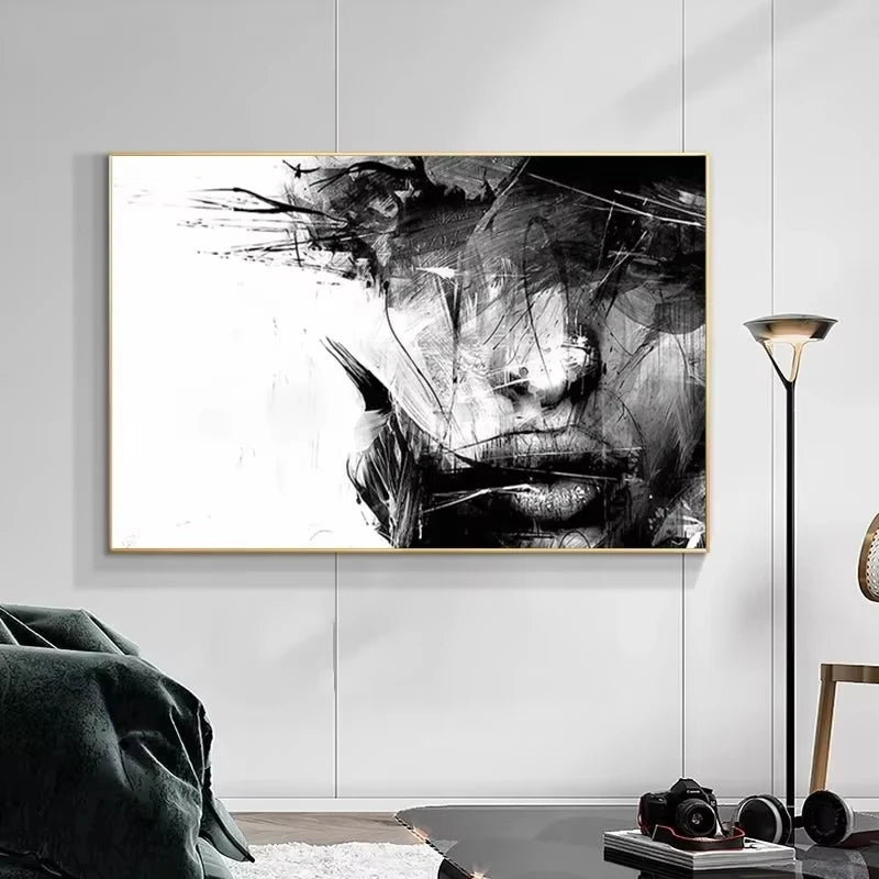 Abstract Face Black & White Canvas Wall Art | Modern Decor