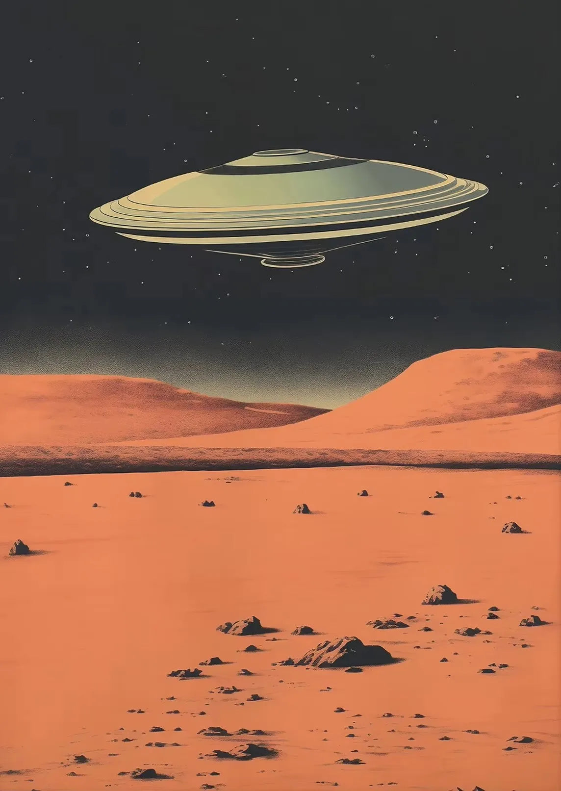 UFO Alien Cow Abduction Retro Sci-Fi Canvas Wall Art Poster