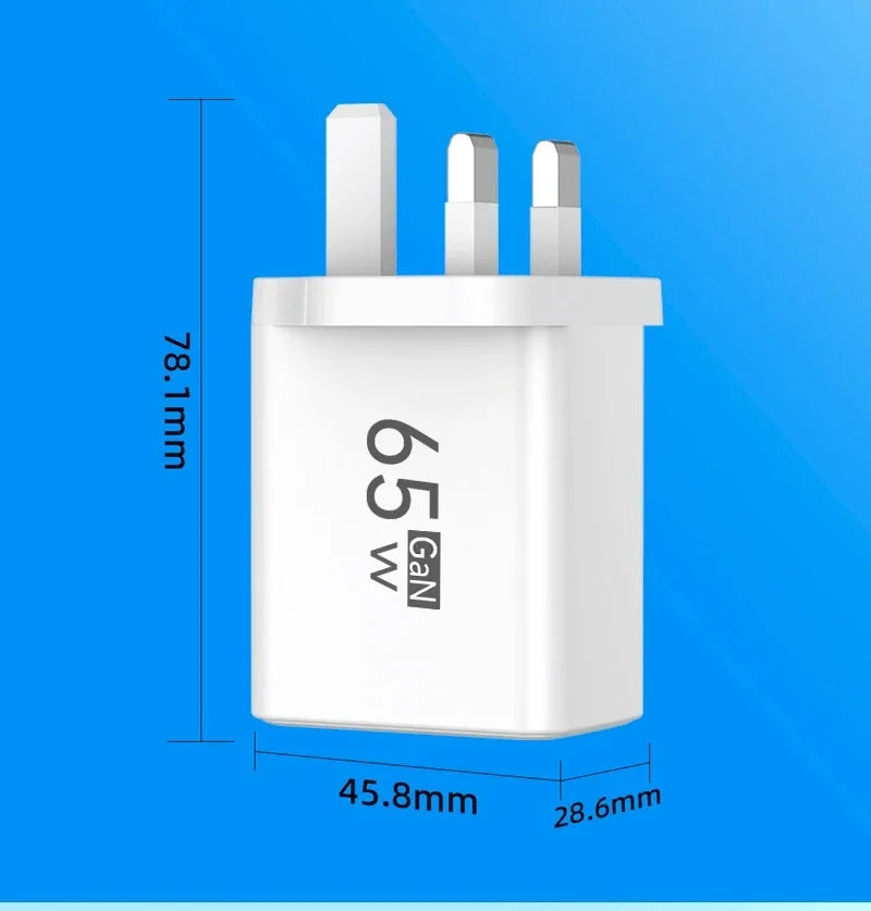 65W GaN USB-C Fast Charger 3-Port PD Quick Charge Display