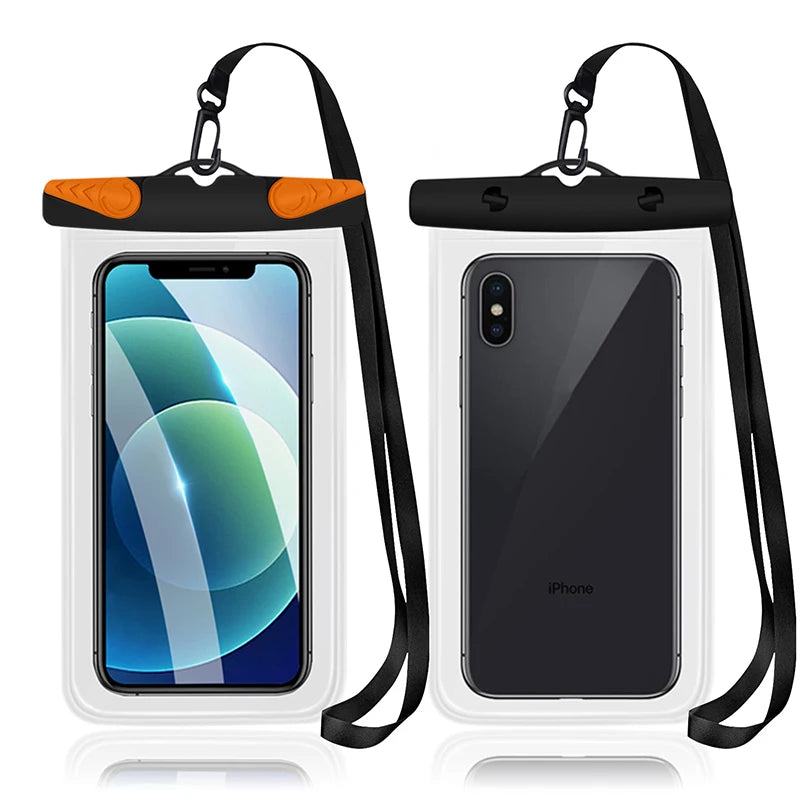 IPX8 waterproof bag phone armbands and pouches waterproof mobile case diving phone case underwater Smartphone pouch for swimming Peaceful Pleasures Health and Wellness Black orange(7 inch)