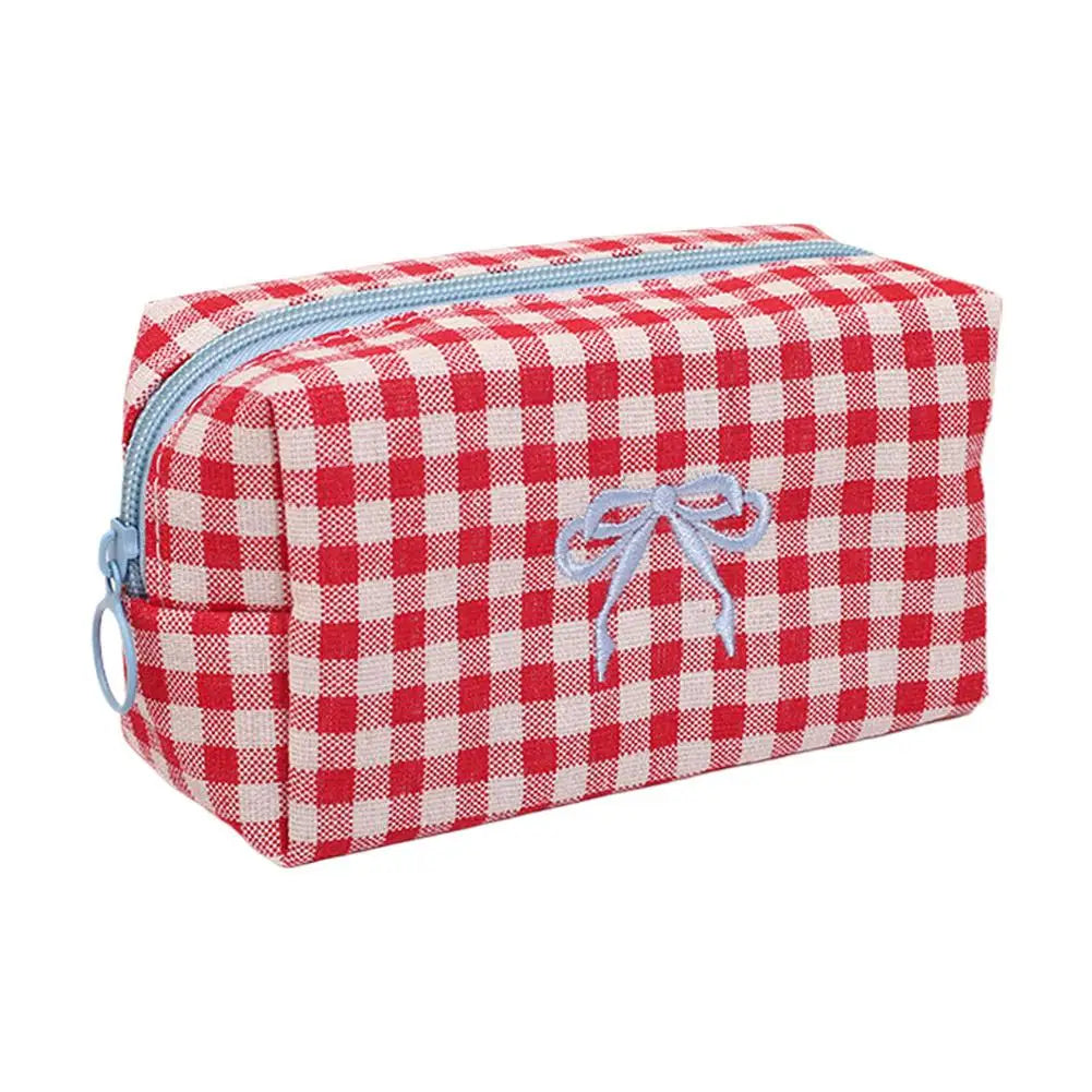 1Pcs Makeup Bag Gingham Plaid Cosmetic Pouch Large capacity Makeup Organizer Portable Travel Toiletry Bag For Women Daily Use Peaceful Pleasures Health and Wellness Red