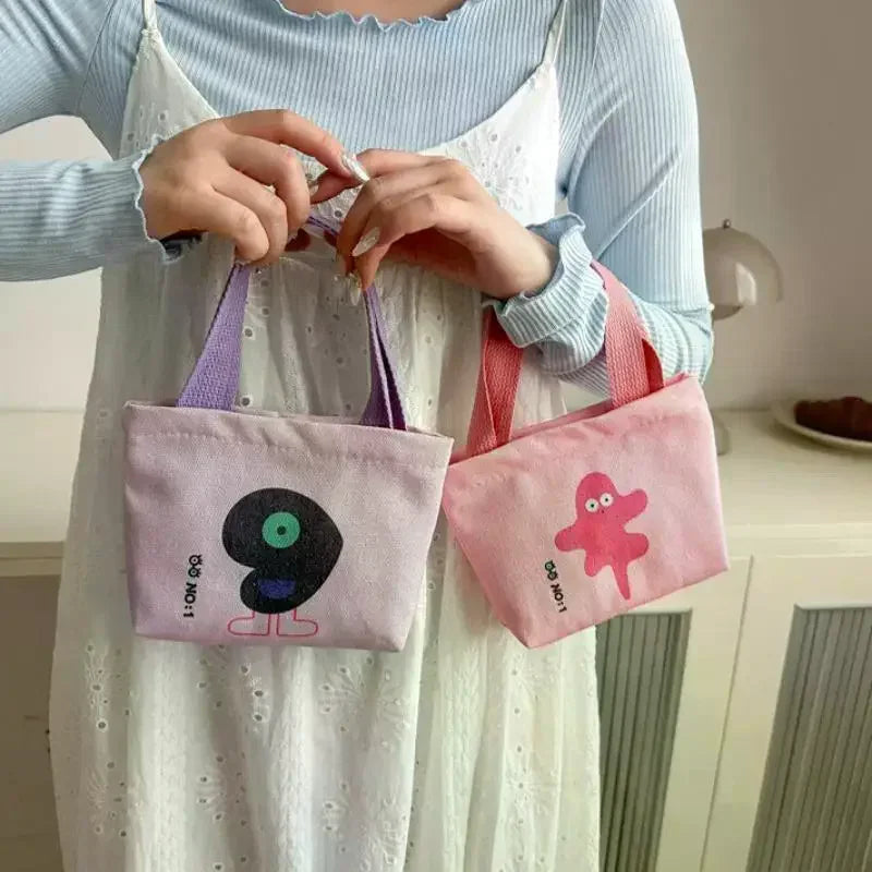 Korean Style Mini Canvas Handbag – Cute Cartoon Tote Bag