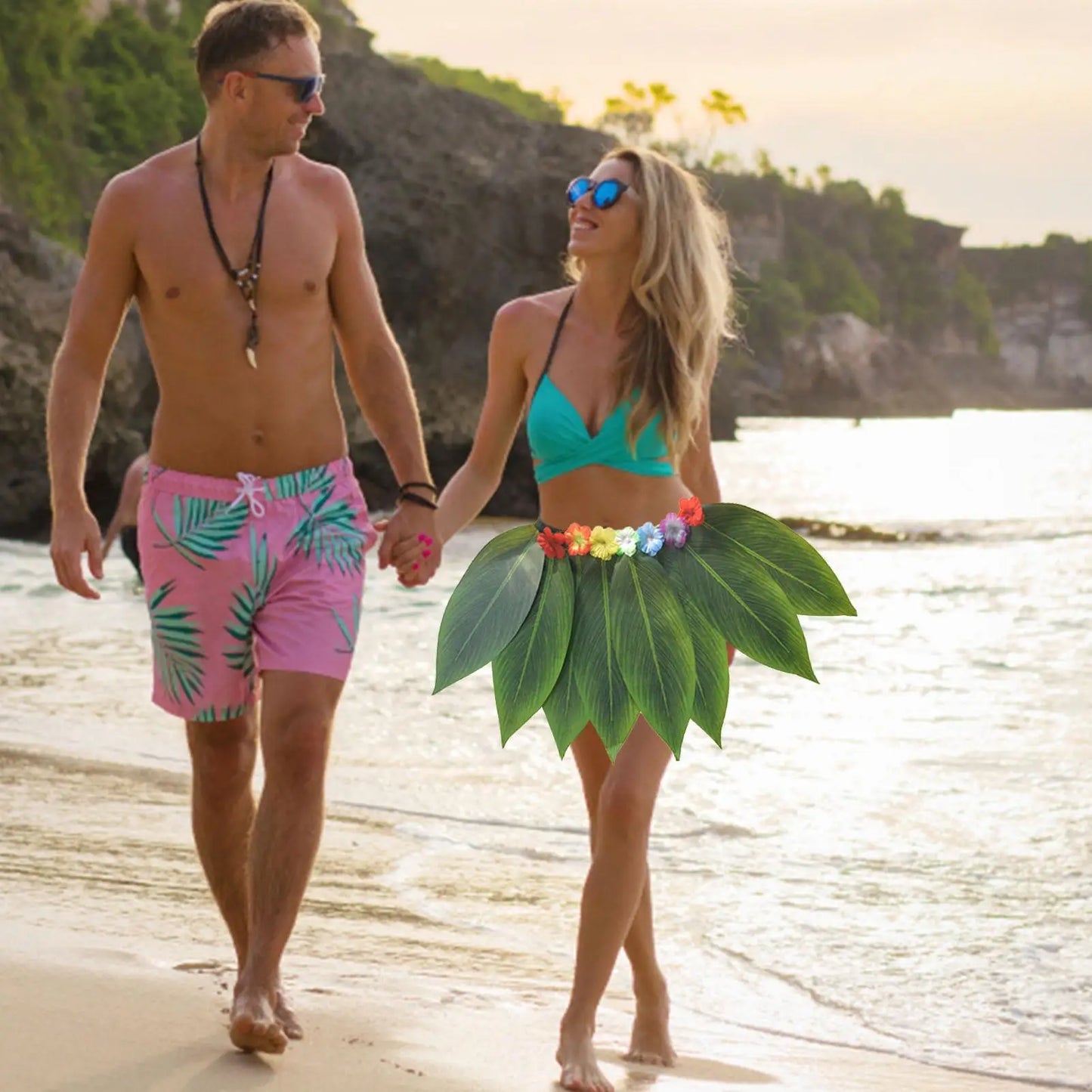 Hawaiian Green Leaves Grass Skirt | Beach & Luau Costume