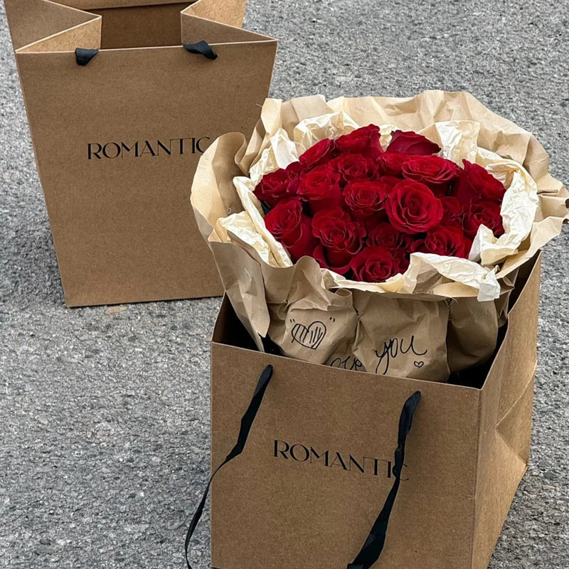 Kraft Paper Tote Bags with Satin Handle | Gift & Wedding Bags
