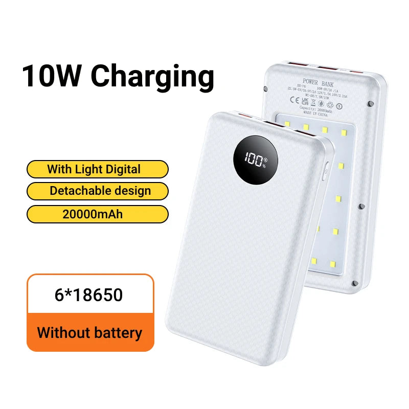 DIY 18650 Power Bank Case – Dual USB, Type-C & LED Light