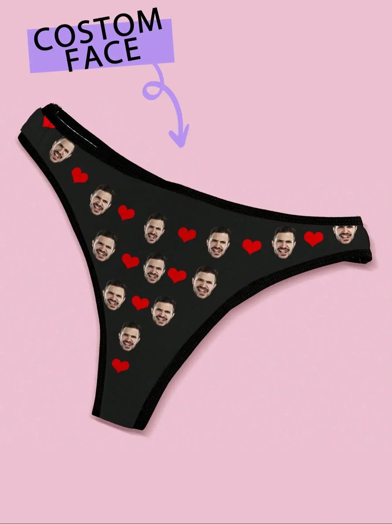 Custom Face Womens Thong Personalized Photo Underwear Funny Custom Womens Thong Panties Five Sizes Available Gift for Her Peaceful Pleasures Health and Wellness Black S 1pc