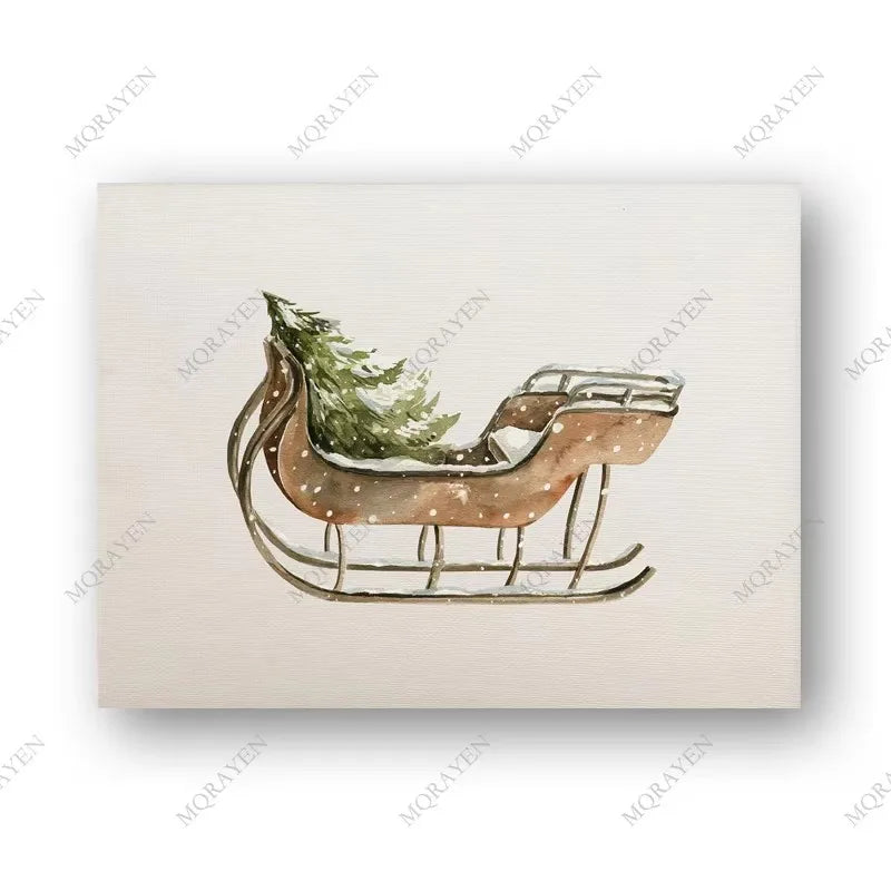 Retro Christmas Tree Gift Poster Canvas Painting Winter Farmhouse Snow Scene Pinecone Print Wall Art Living Room Home Decor Peaceful Pleasures Health and Wellness ZLH5484 20x30cm No Frame