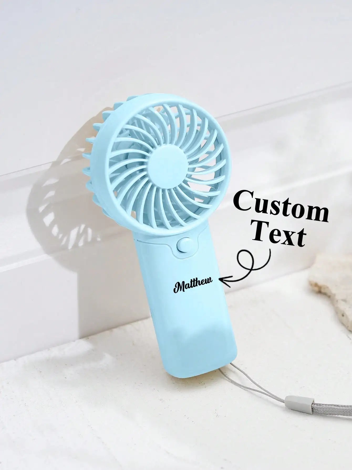 1pc Custom Mini Fan Summer Portable Fan Personalized Handheld Fan with Lanyard Gift for Mom Dad Him Her Birthday Valentine Peaceful Pleasures Health and Wellness blue One size