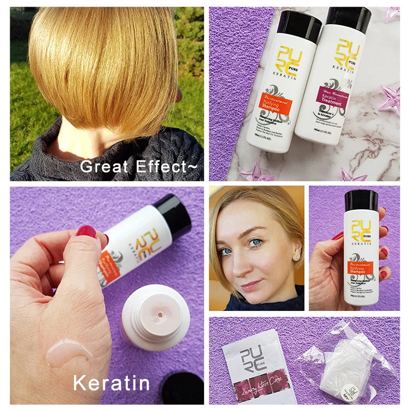 PURC Keratin Treatment Shampoo Conditioner Hair Straightening Products Smoothing Repairing Hair Mask Curly Hair Straighten Care Peaceful Pleasures Health and Wellness