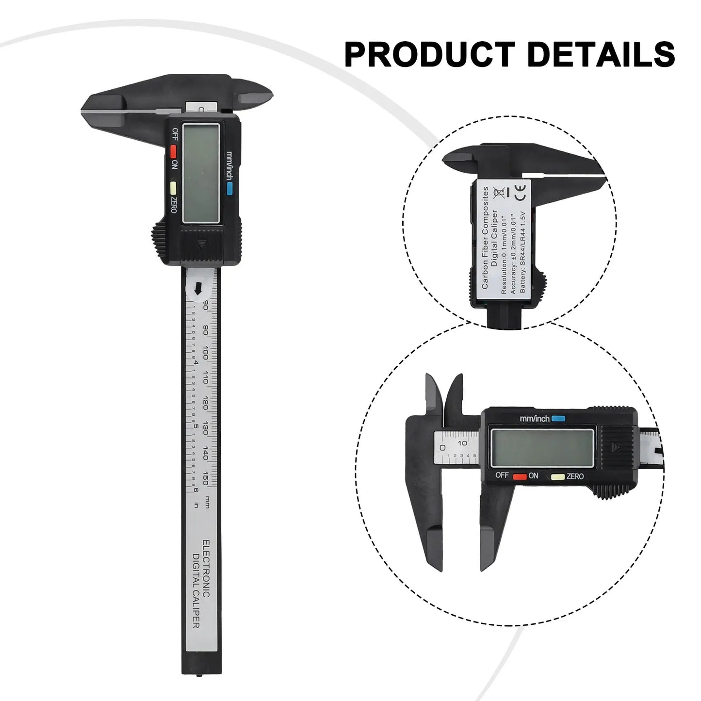 Digital Caliper 150mm Carbon Fiber – Inch & MM Vernier Tool