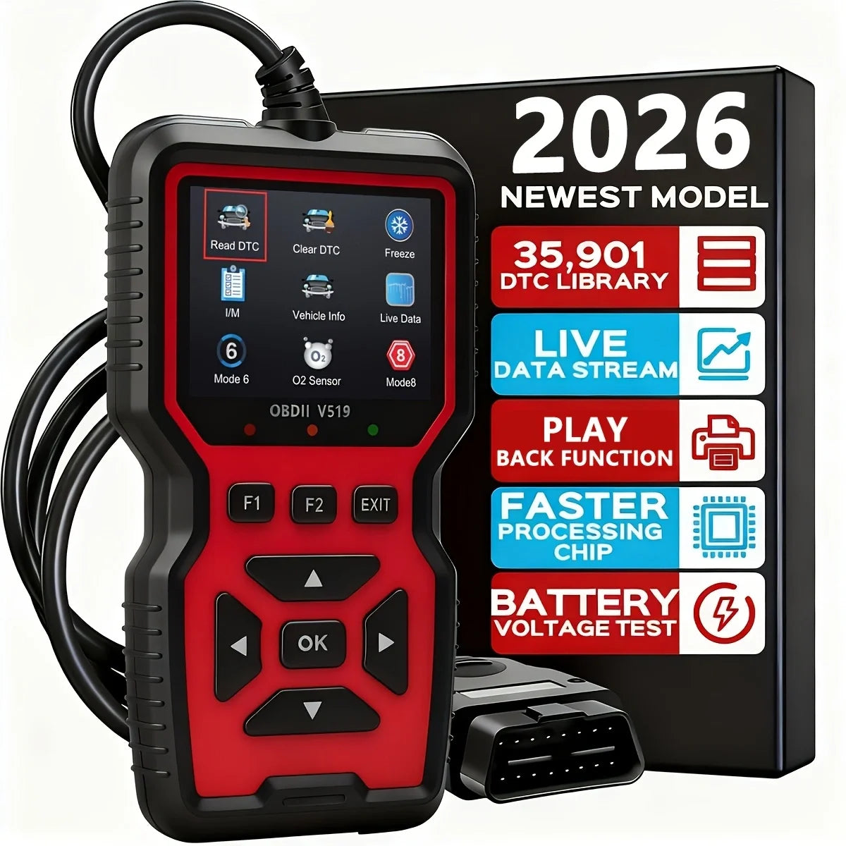 Car OBD2 Scanner Diagnostic Tool Code Reader, Car Voltage Tester Engine Fault Code Scanner, Charging Tester Diagnostic Tool V519 Peaceful Pleasures Health and Wellness
