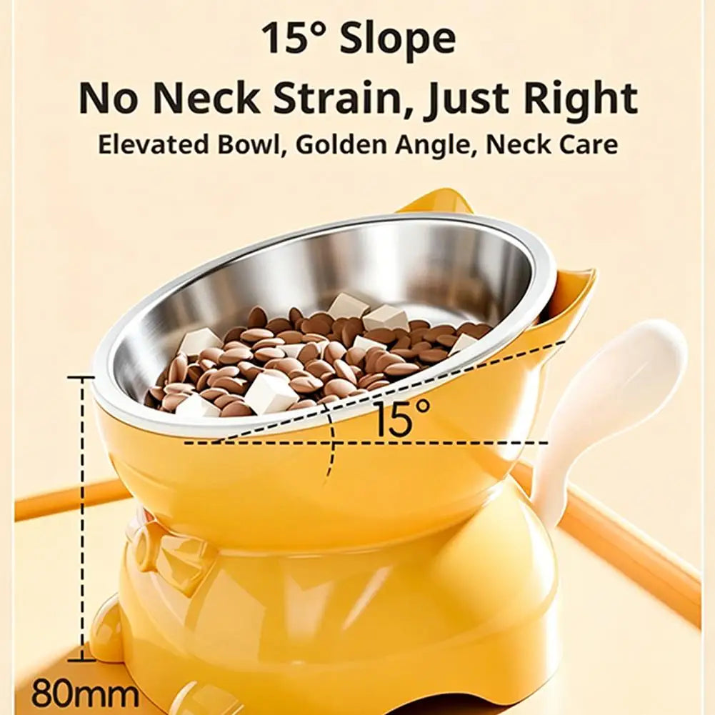 Increased Neck Protection High Quality Water Bowl Healthy Safe Stainless Steel Cat Bowl Anti-overturning Oblique Mouth Pet Bowl Peaceful Pleasures Health and Wellness