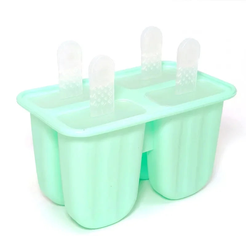 1/3Pcs Silicone ice-making box 4 grid Cartoon Home made Popsicle ice cream Molds for Kids Food Grade DIY Popsicle Maker Molds Peaceful Pleasures Health and Wellness Green