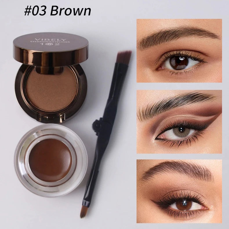 2-in-1 Eyebrow Powder & Eyeliner Gel | Waterproof Dual Brush