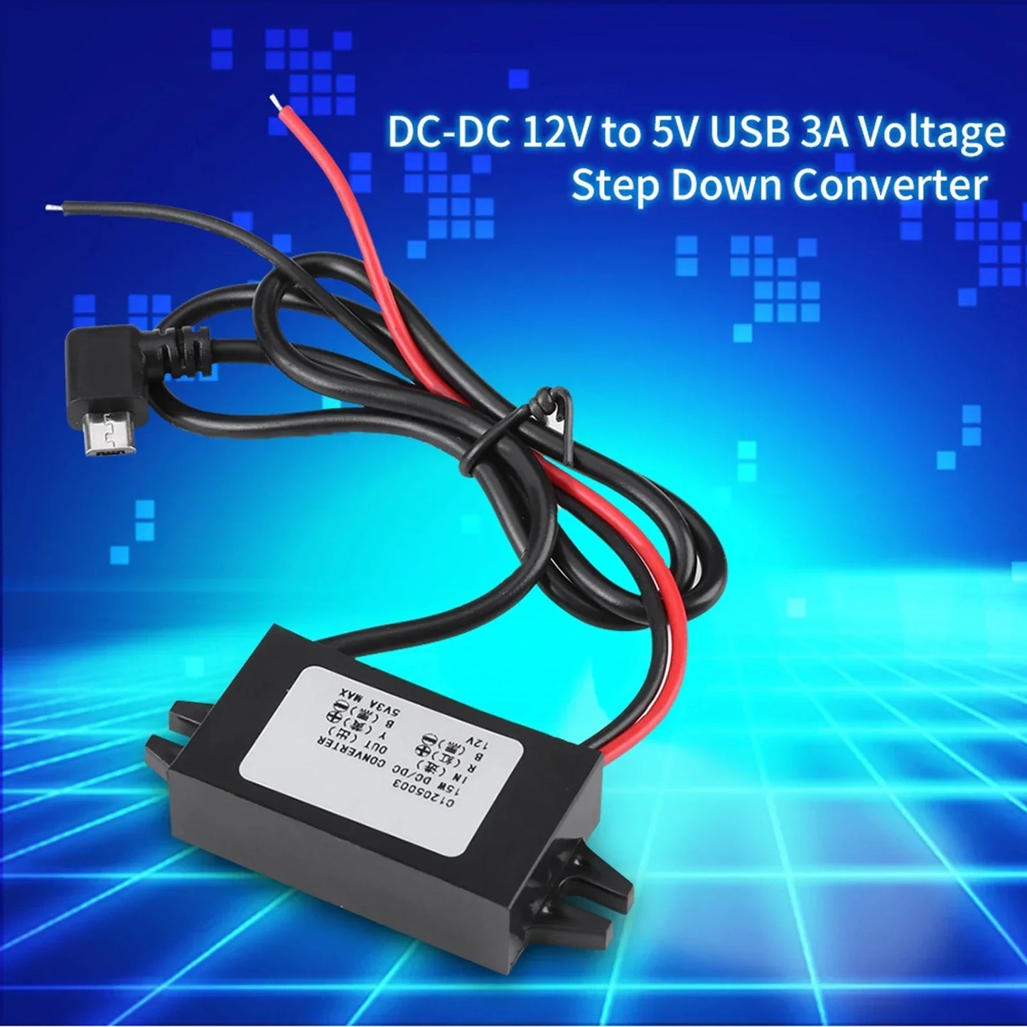 DC-DC 12V 5V 3A Micro USB Converter Voltage Step Down Regulator Car