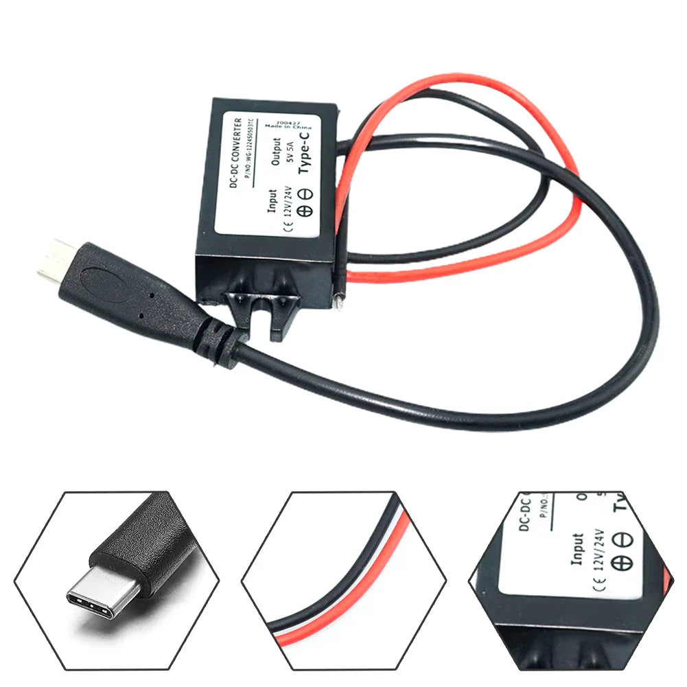 12V/24V to 5V USB-C Step-Down Converter 5A 25W IP68