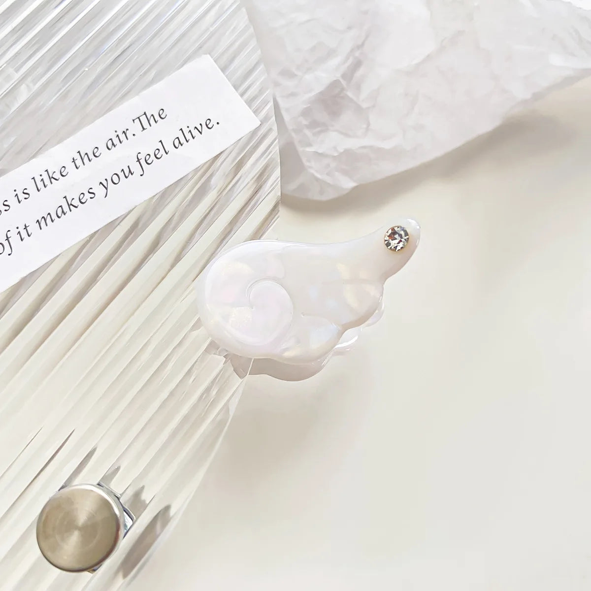 Sweet Princess Angel Wing Acetic Acid Hair Clips Kids Rhinestone Bangs Clip Cute Shark Hair Claw Headwear Exquisite Shark Clips Peaceful Pleasures Health and Wellness white