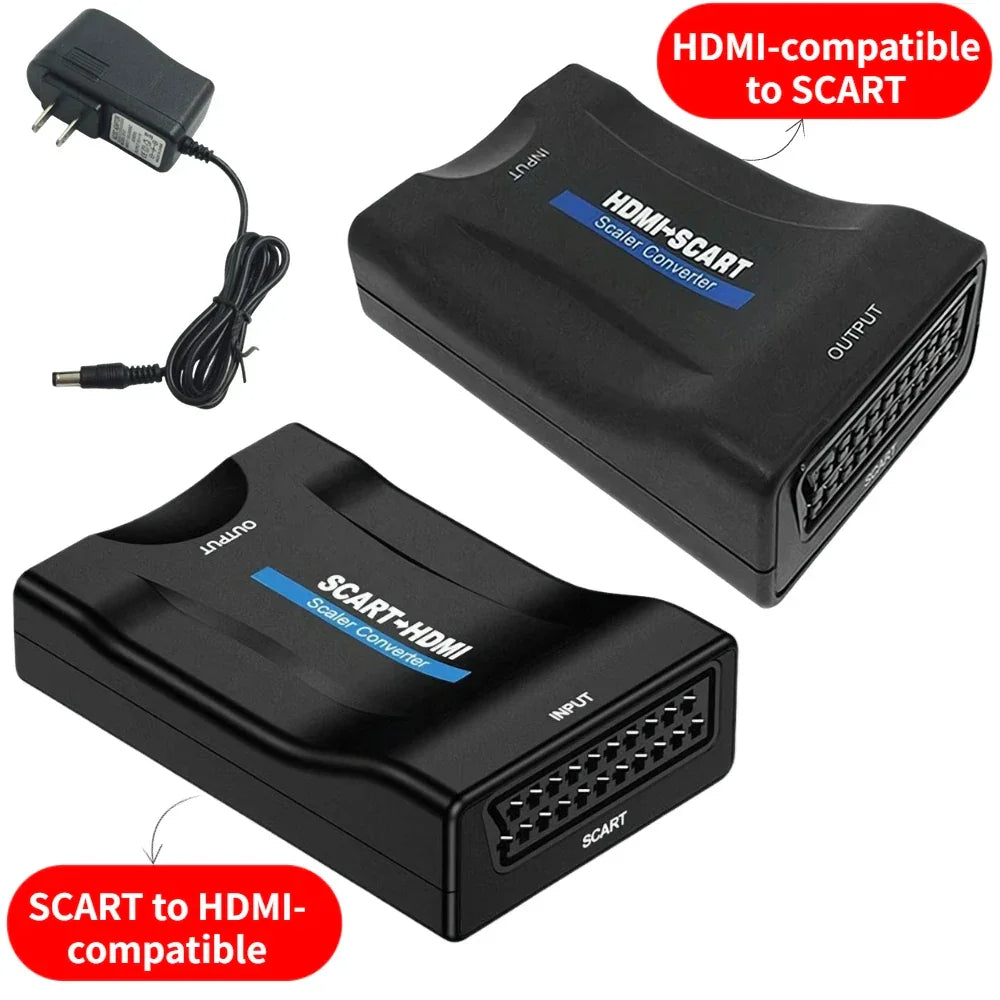 HDMI-compatible to SCART Video Audio Converter with Power Adapter, 1080P Upscale Signal Adapter for HDTV Sky Box DVD Television Peaceful Pleasures Health and Wellness