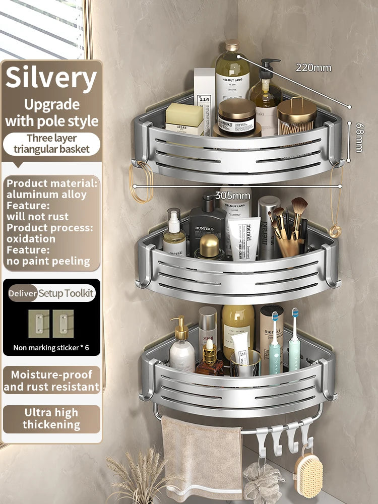 No-Drill Adhesive Bathroom Shelf & Towel Rack | Metal Wall Mount