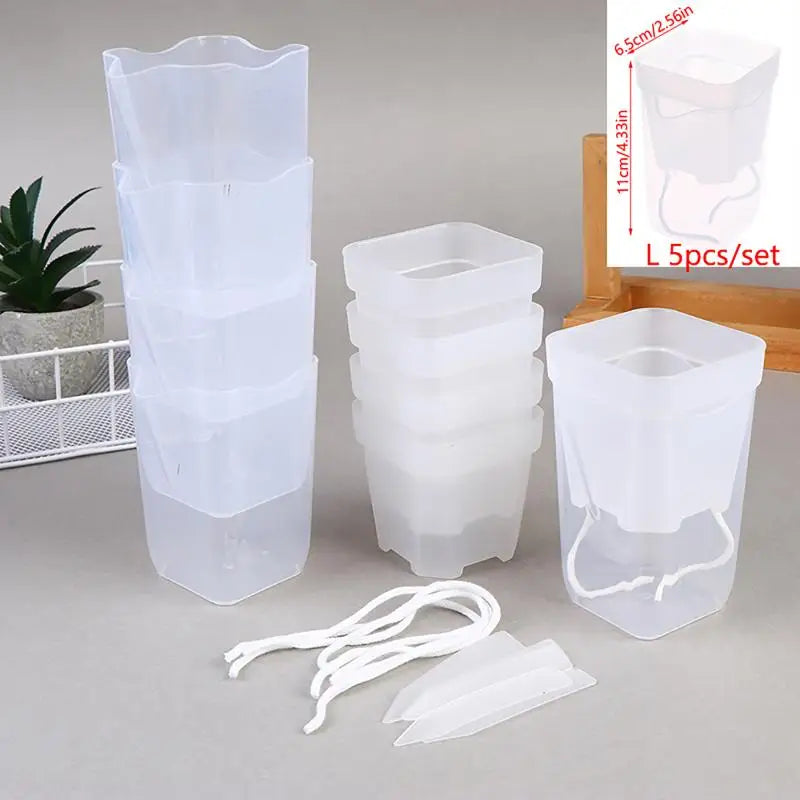 5Pcs Clear Self Watering Plant Pot For Plants Double-Layer Flower Pots Planter With Drainage Hole Reservoir Seedling Nursery Pot Peaceful Pleasures Health and Wellness L