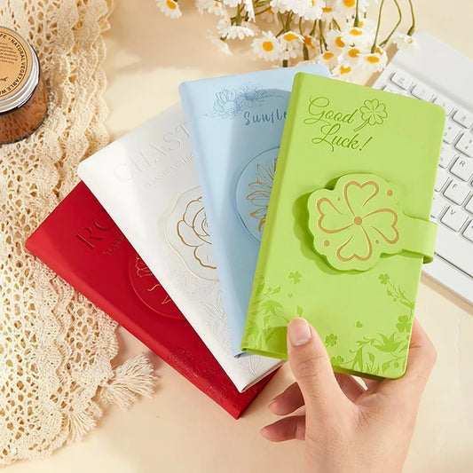 Flower Magnetic Suction Buckle Handle Ledger Blank Inner Pages Small Peaceful Pleasures Health and Wellness