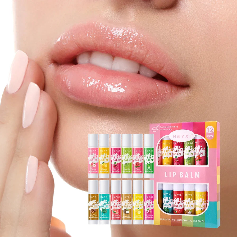12-Piece Fruity Lip Balm Gift Set – 24Hr Moisturizing Lip Care