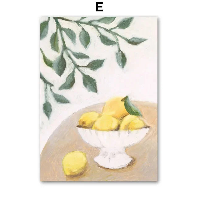 Retro Pajama Girl Lemon Flowers Vase Abstract Gallery Poster And Prints Wall Art Canvas Painting Pictures For Living Room Decor Peaceful Pleasures Health and Wellness