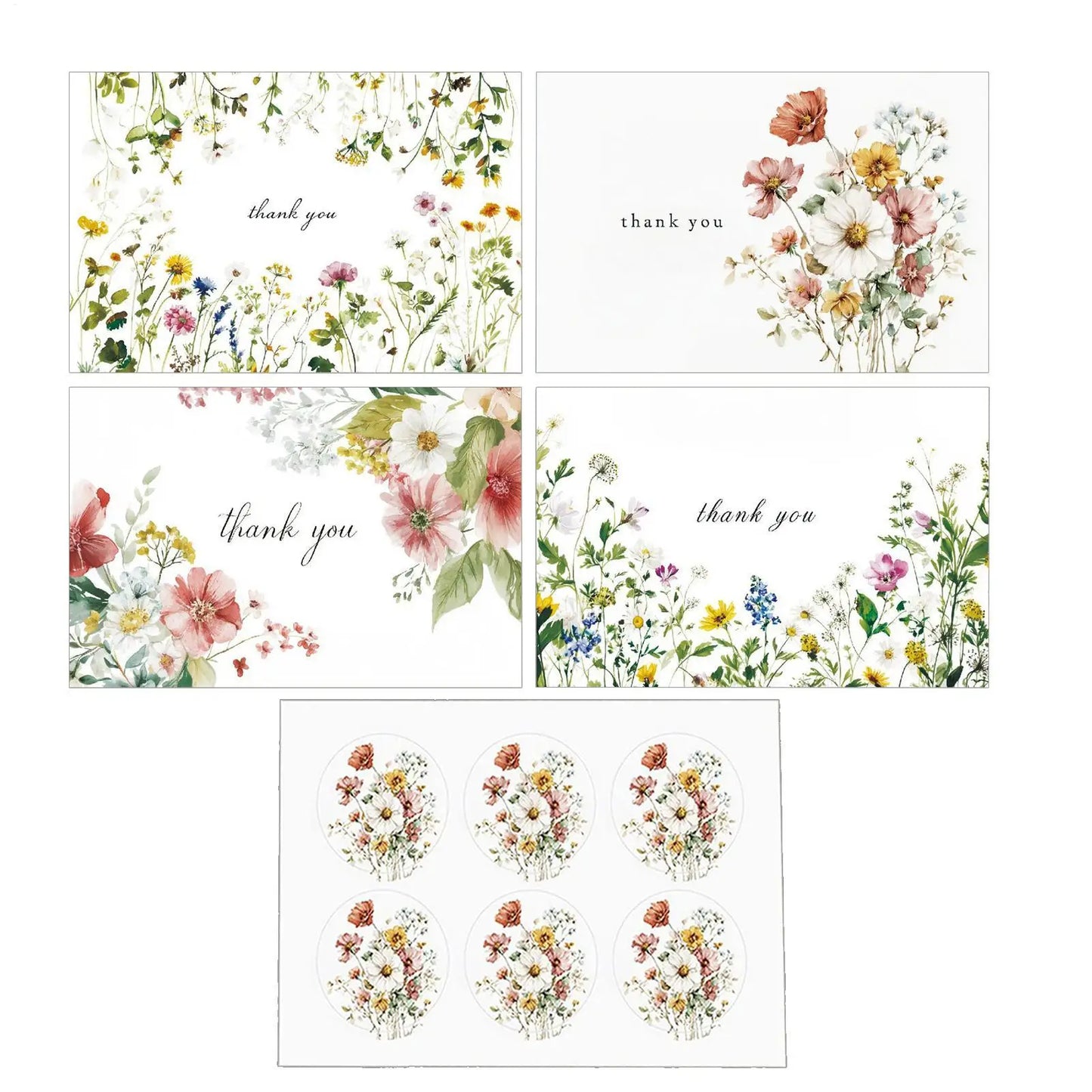 4-Pack Watercolor Floral Greeting Cards with Envelopes