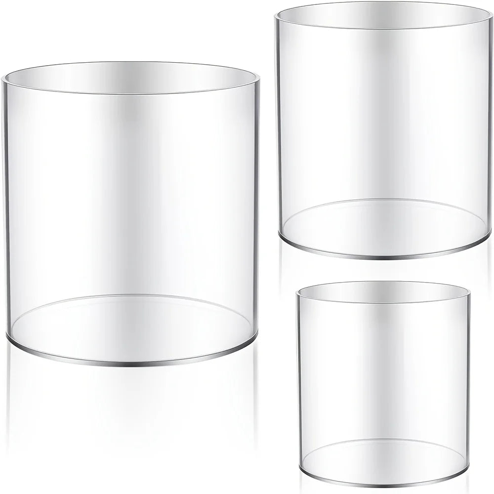 Clear Acrylic Cylinder Flower Vases – Set of 3 Wide-Mouth Vases for Centerpieces & Candle Holders