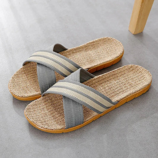 Men's Anti-Slip Linen Slippers | Open Toe Indoor Beach Sandals Men's Slippers Peaceful Pleasures Health and Wellness B 44-45