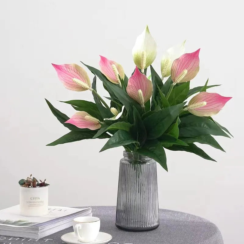 Yannew 4pcs UV Resistant Artificial Spathiphyllum Silk Flowers