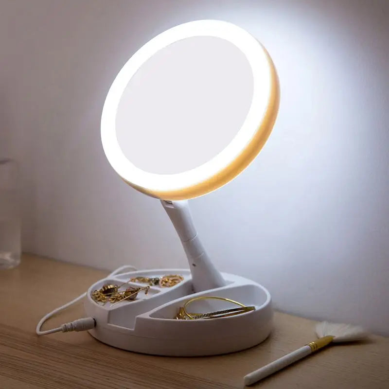 LED Makeup Mirror 10X Magnifying Foldable Travel Mirror Lights