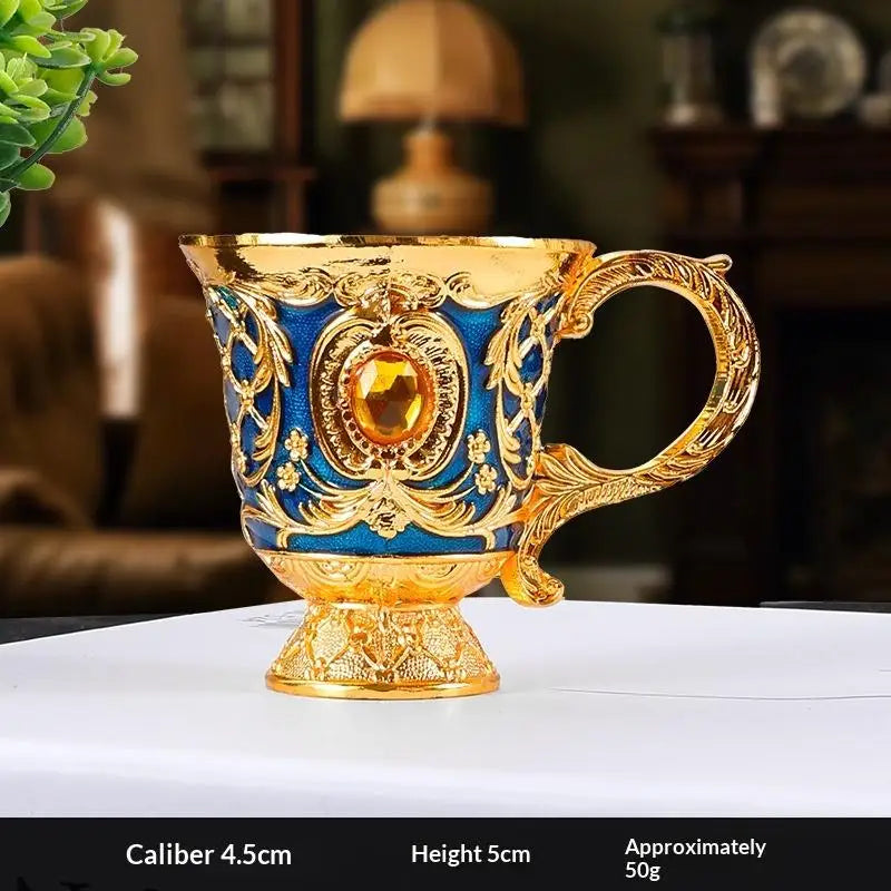 Vintage European Embossed Enamel Mini Goblet | Alloy Wine Cup